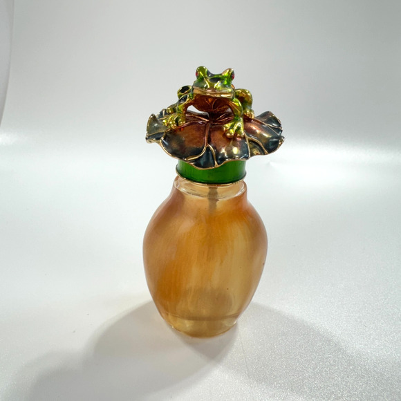 Perfume Bottle With Metal Frog Screw Top Dauber Multicolor Rhinestones Marked R - Picture 1 of 16
